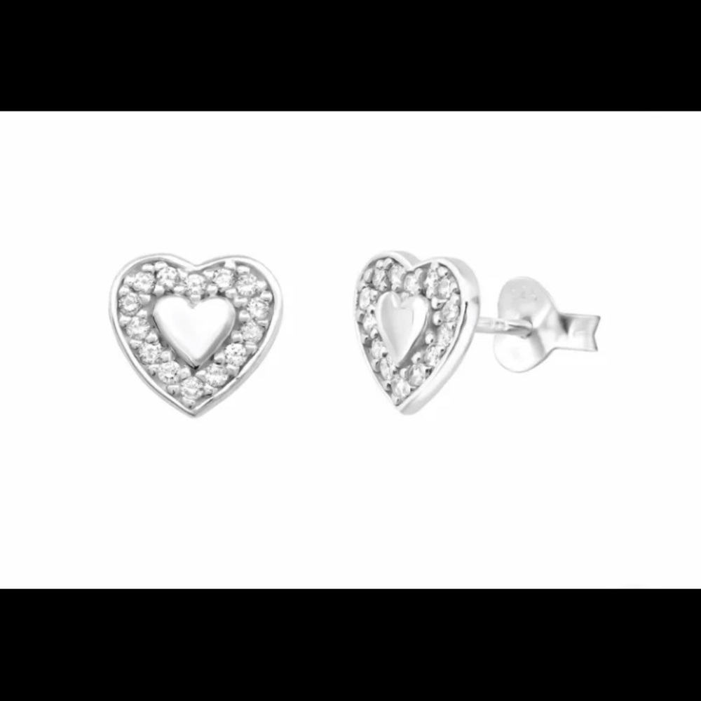 Heart CZ Earrings set in Sterling NWOT Stunning!